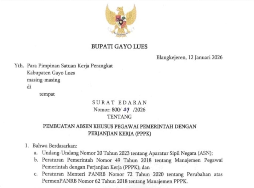 Kedapatan PPPK tidak Aktif Bertugas, Bupati Gayo Lues Ancam Pecat dan Keluarkan Absen Khusus