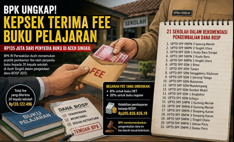 21 Kepsek SD dan SMP di Aceh Singkil Ditemui Terima Fee Pembelian Buku Pelajaran Rp.135 Juta