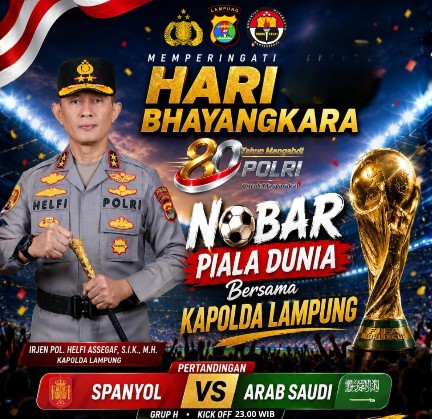 Dukung Arab Saudi vs Spanyol, Kapolda Lampung ajak Warga Nobar Piala Dunia 2026 Malam Ini