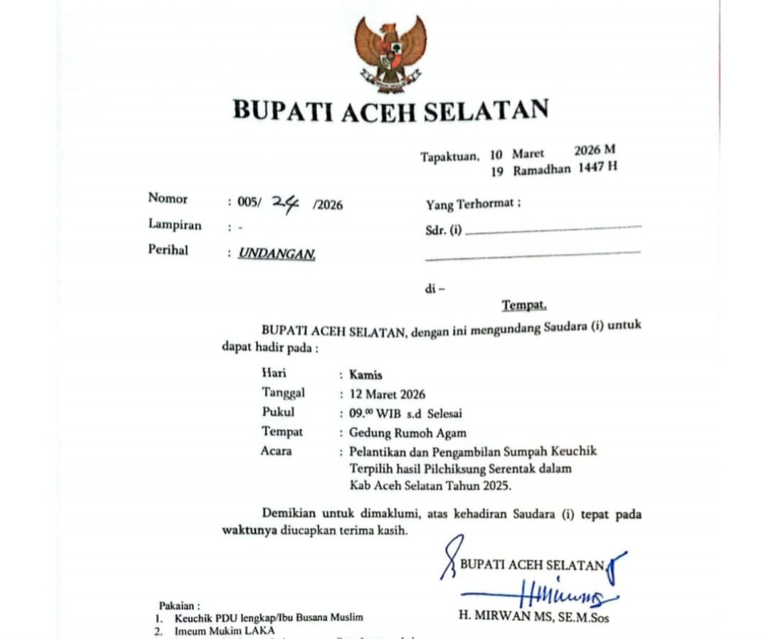 BREAKING NEWS | Jangan Bimbang, 152 Keuchik Terpilih Dilantik Bupati Aceh Selatan Kamis Lusa