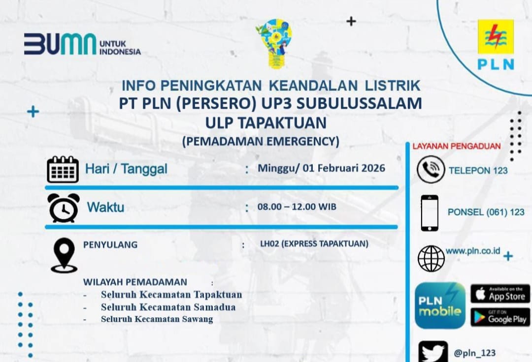 PLN Tapaktuan "Prank Warga", Jadwal Pemadaman 3 Kecamatan di Aceh Selatan Molor 4 Jam