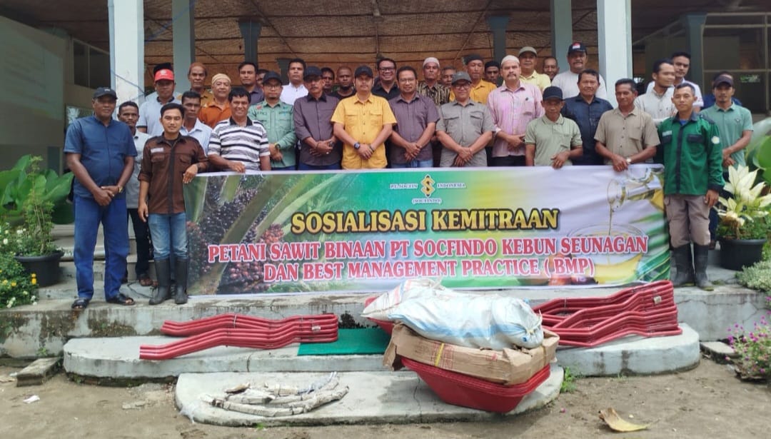 PT Socfindo Kebun Seunagan Gelar BMP dan Serahkan Bantuan Alat Panen Kelompok Tani