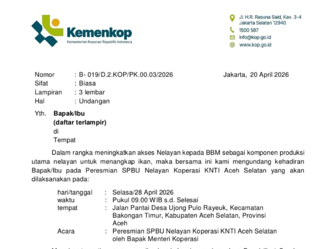 BREAKING NEWS | Menteri Koperasi RI akan Resmikan SPBU Nelayan Koperasi KNTI Bakotim Aceh Selatan