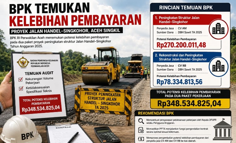Proyek Jalan Handel–Singkohor Aceh Singkil, BPK Minta CV AM Kembalikan Rp.270,2 Juta