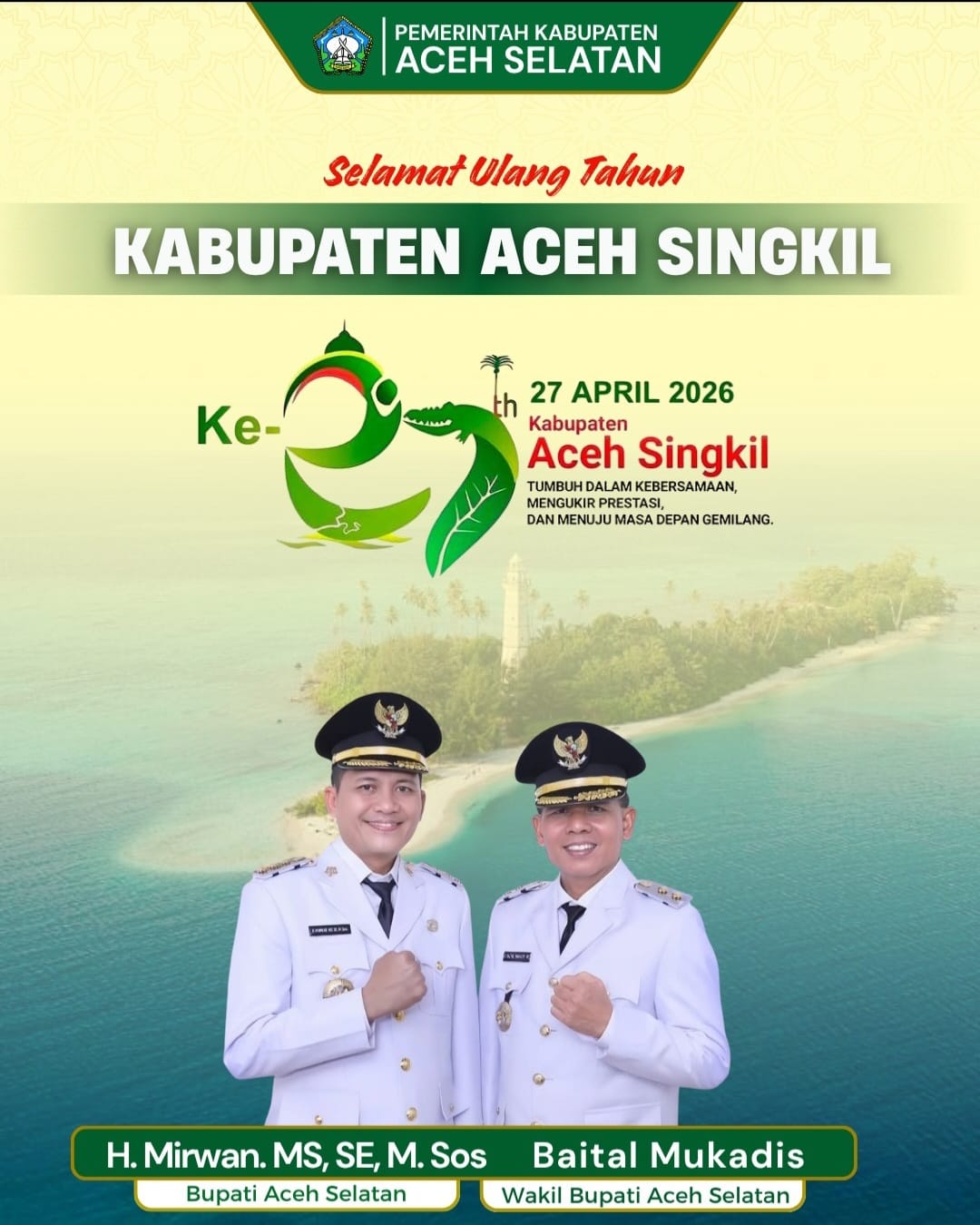 Ucapan HUT 27 Aceh Singkil dari Aceh Selatan
